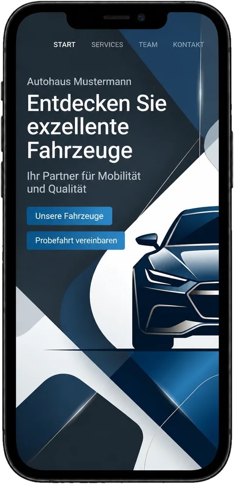 Entwurf einer Autohaus-Website auf dem Smartphone