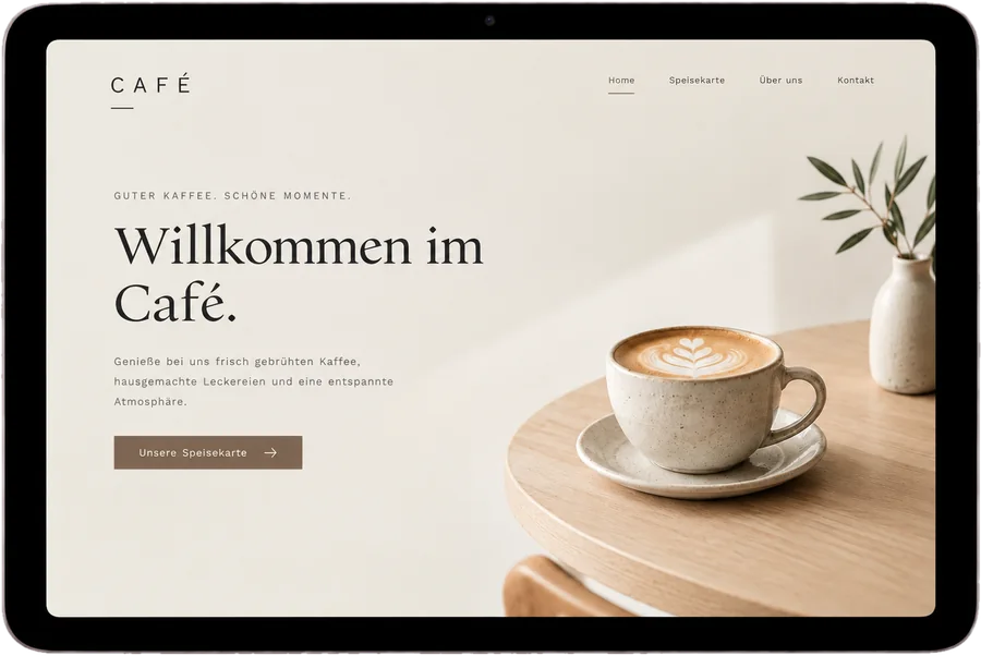 Entwurf einer Café-Website auf dem Tablet
