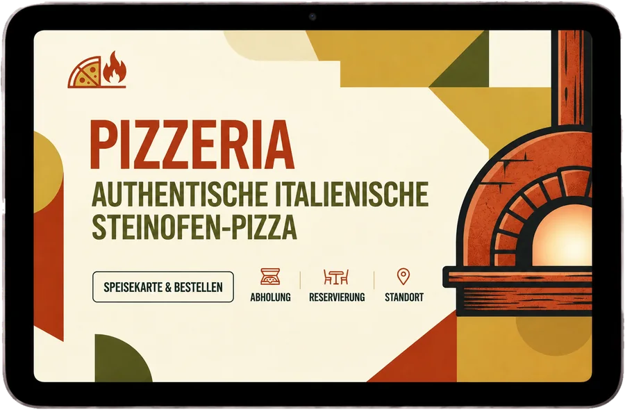 Entwurf einer Pizzeria-Website auf dem Tablet